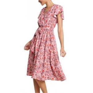 ModCloth Pink Fits of Bliss Floral faux wrap v-neck Midi Dress Medium